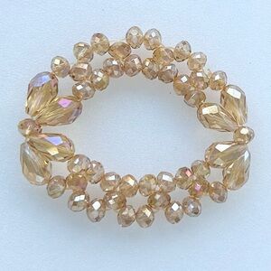 Champagne Colored Faceted Round and Briolette Glass Bead Stretch Bracelet 7”